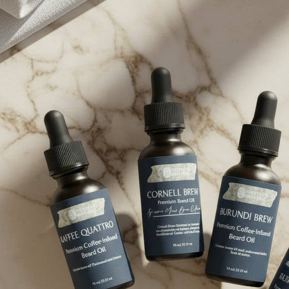 beard oil on a wooden surface