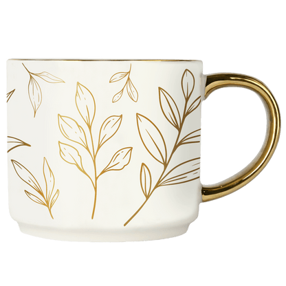 Gold Leaves 14oz. Gold Handle Coffee Mug